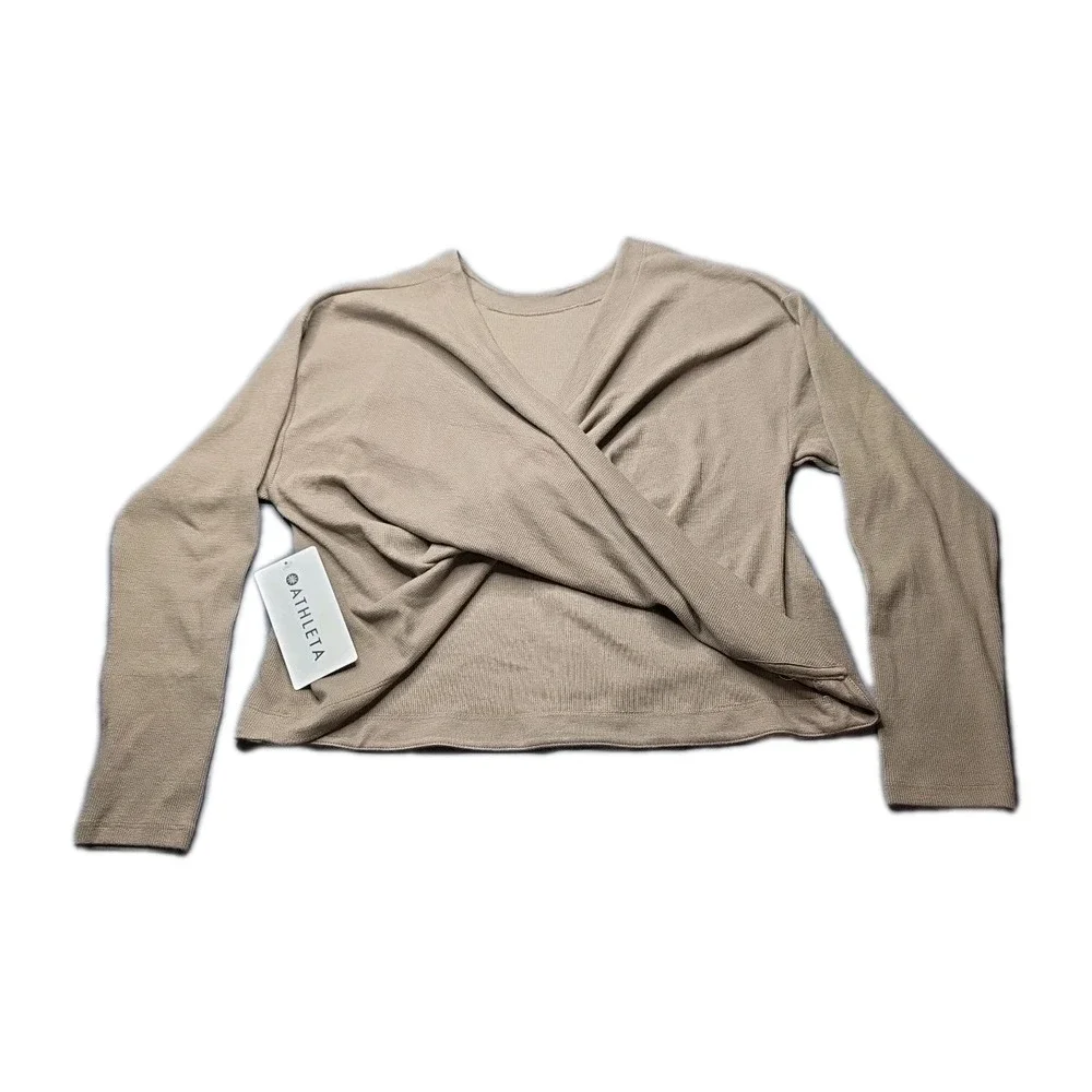 NWT Athleta Presence Twist Sweatshirt  M Lower Impact Materials Breathble Beige